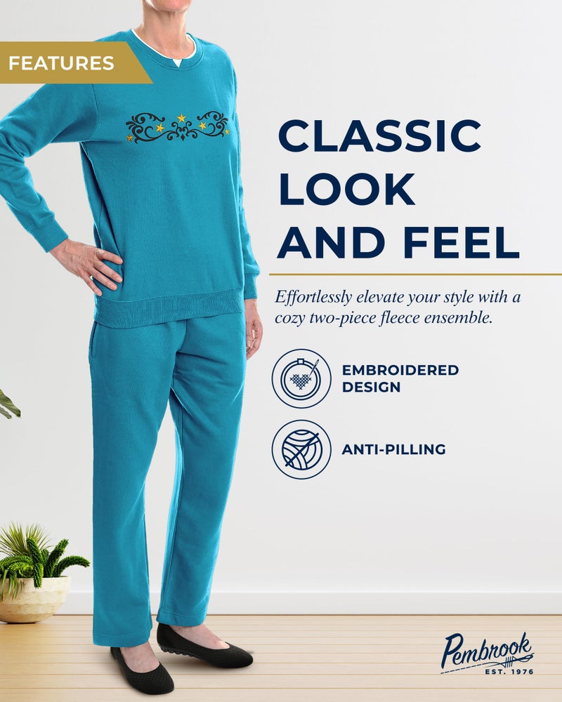 Pembrook Womens Sweat Suits Two-Piece - Ladies Sweatsuits Sets | Embroidered Fleece Sets for Women 2 Piece | Sweat Outfits for Older Women - Image 2